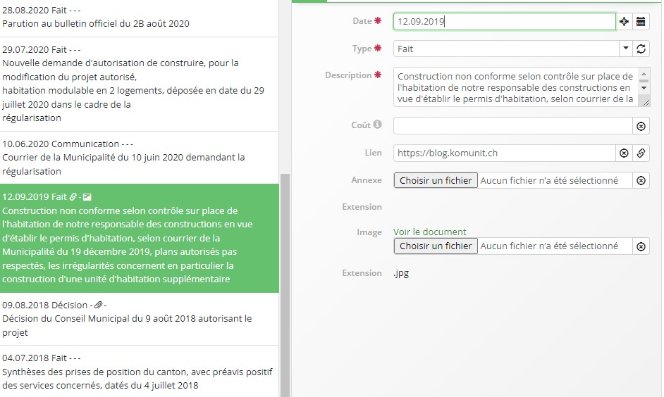 Historique du dossier